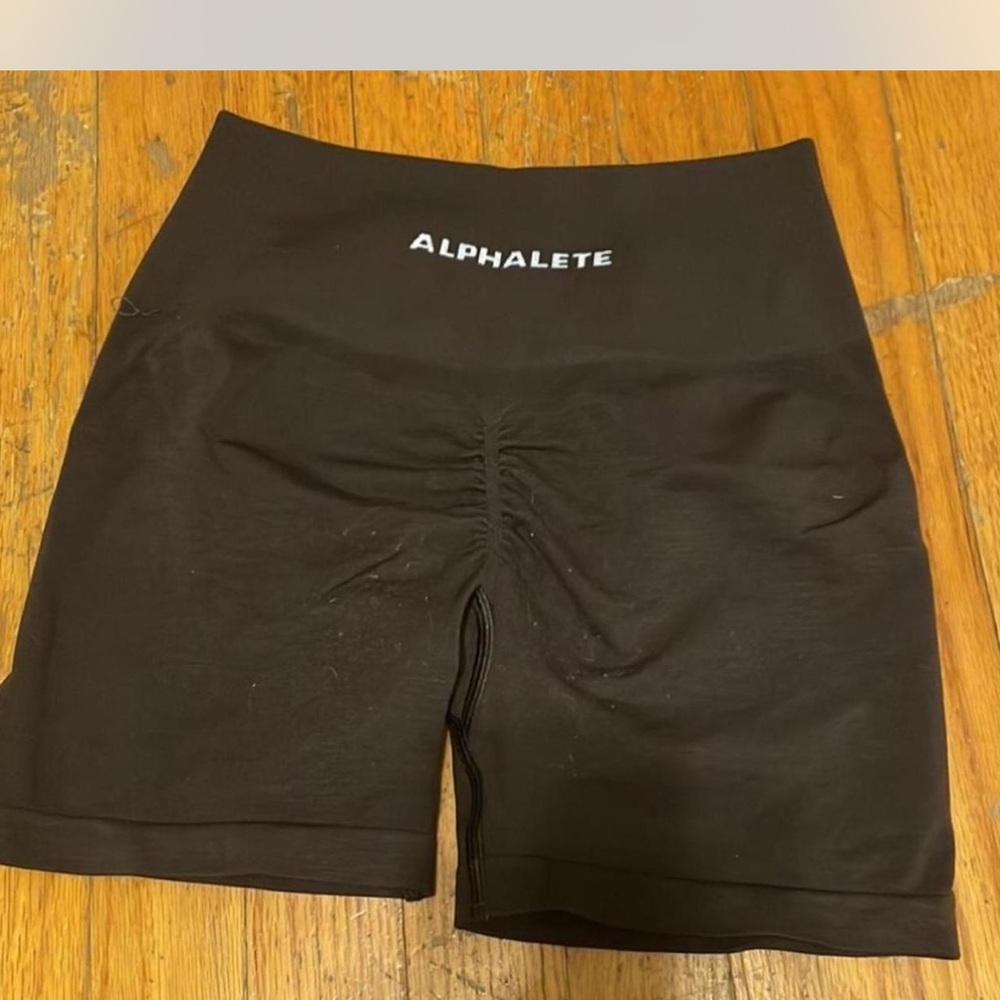 Alphalete Brown Bike Shorts with High Waistband and Moisture-Wicking Fabric